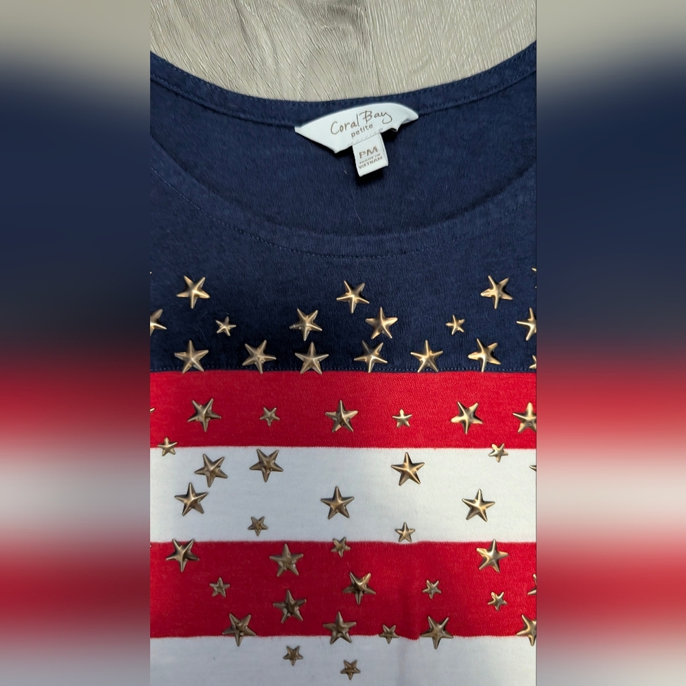 Coral Bay Navy Red White Star Studded Short Sleeve Tee